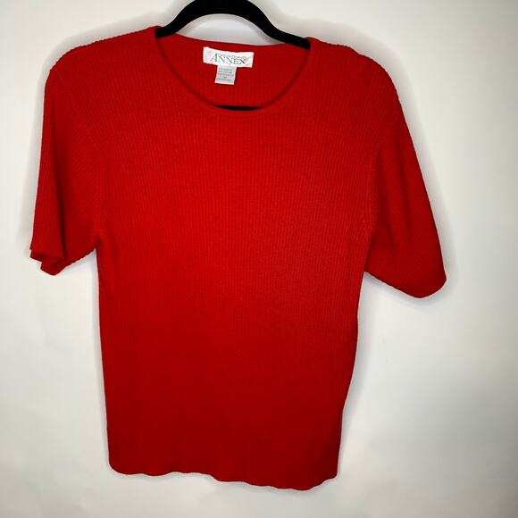 Casual Corner Red Ribbed Sweater Short Sleeve Sz XL - Picture 1 of 3